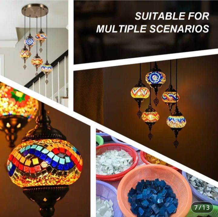 Turkish Moroccan Mosaic Pendant Ceiling Light 5-Arm Shade E27 Socket Handmade Hanging Ceiling Lamp 