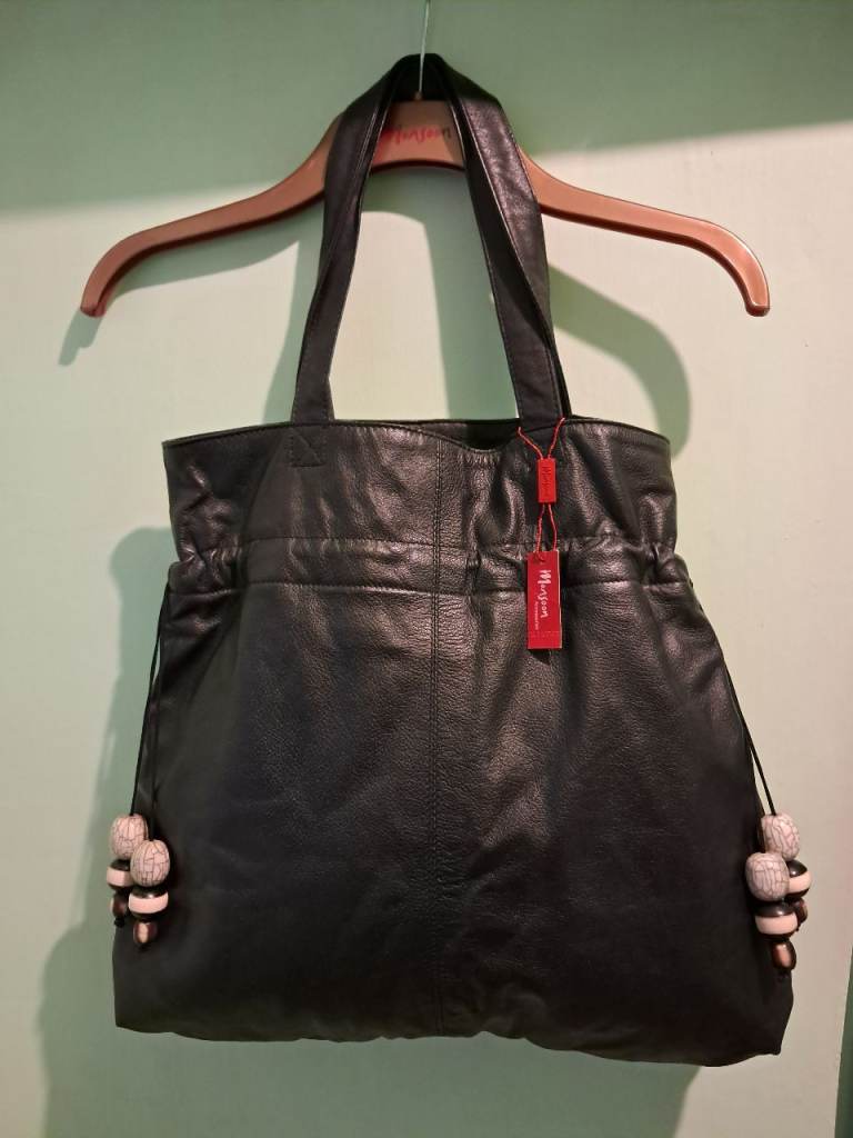 Monsoon Soft Leather Bag with drawstring Beaded detail