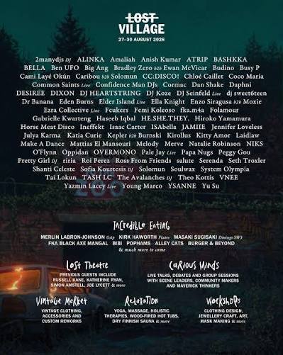 Lost Village Festival Ticket – 27-30 August 2026 Lineup