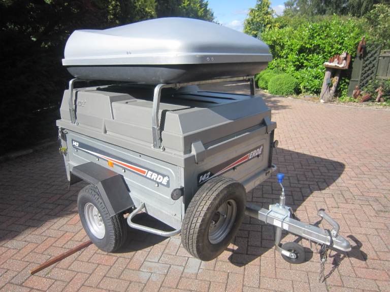 Erde 142 trailer,ABS Cover,Load Bars,Roof Box,Jockey Wheel,Spare Wheel and clamp