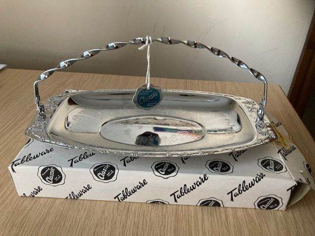 Vintage Mayell Classic Sandwich Stainless Chromium Sandwich Tray with Folding Handle