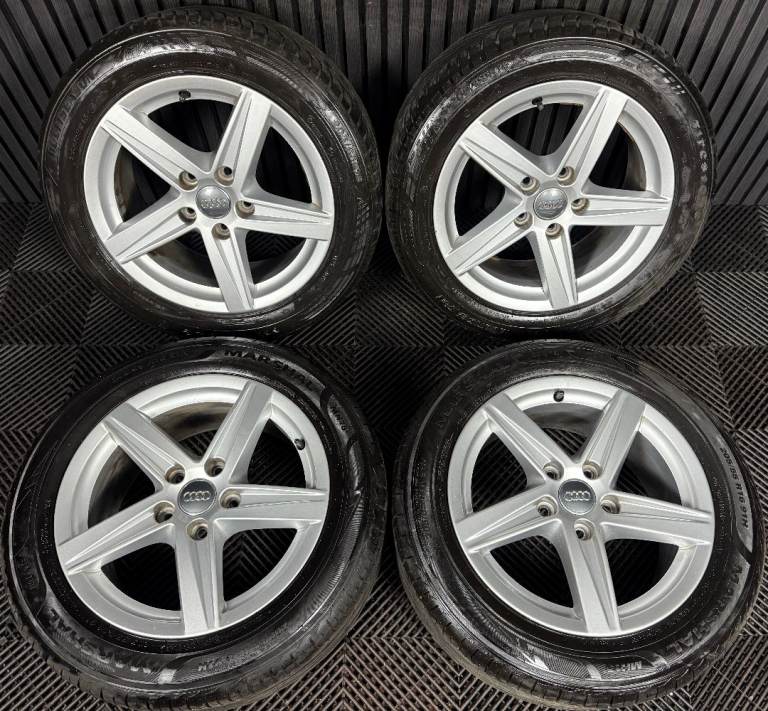 16'' GENUINE AUDI A3 S LINE SILVER 5 SPOKE ALLOY WHEELS ALLOYS TYRES