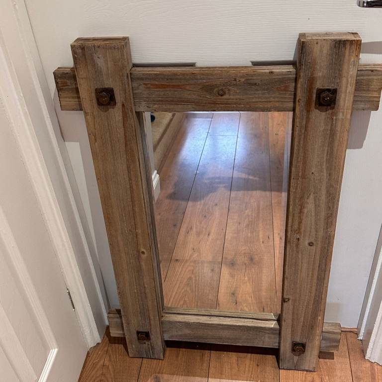 NATURAL RUSTIC DISTRESSED DRIFTWOOD WALL FIREPLACE MIRROR