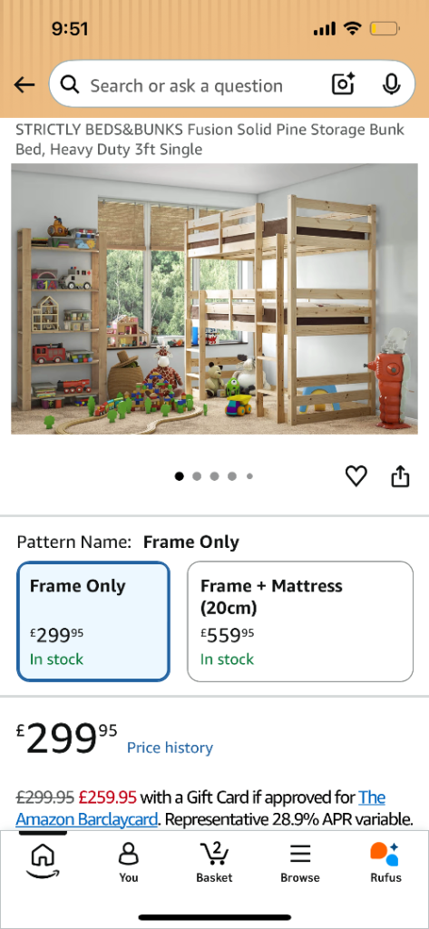 Solid Pine Bunk Bed - Heavy Duty Fusion 3ft Single with Storage