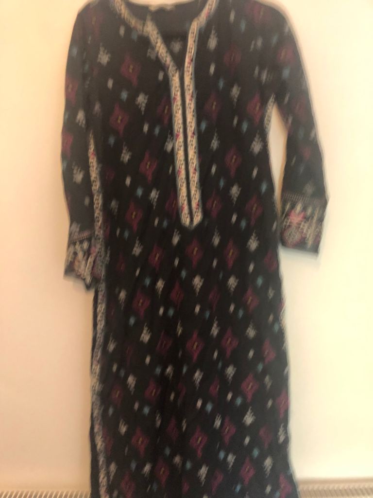 Beautiful Traditional Black Tunic Dress, Multicoloured Pattern