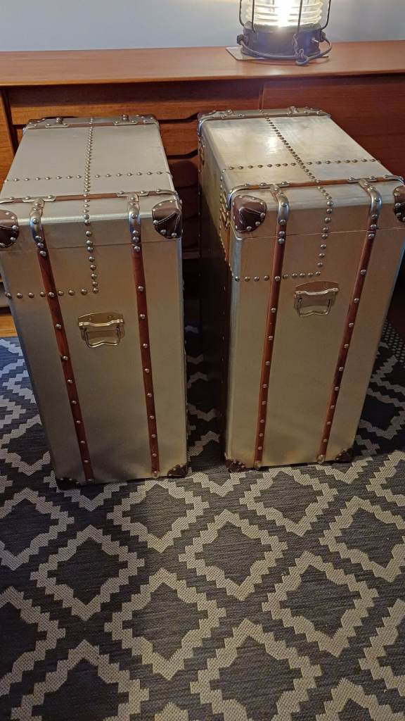 Pair of Timothy Oulton Style Aviator Metal Aluminium Chest of Drawers Industrial