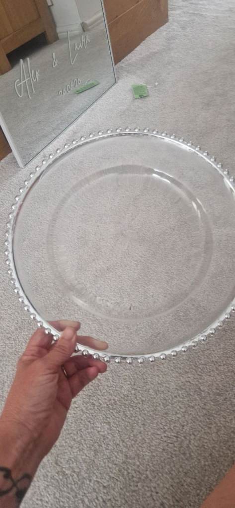  Charger Plates with Beaded Silver Rim x 90
