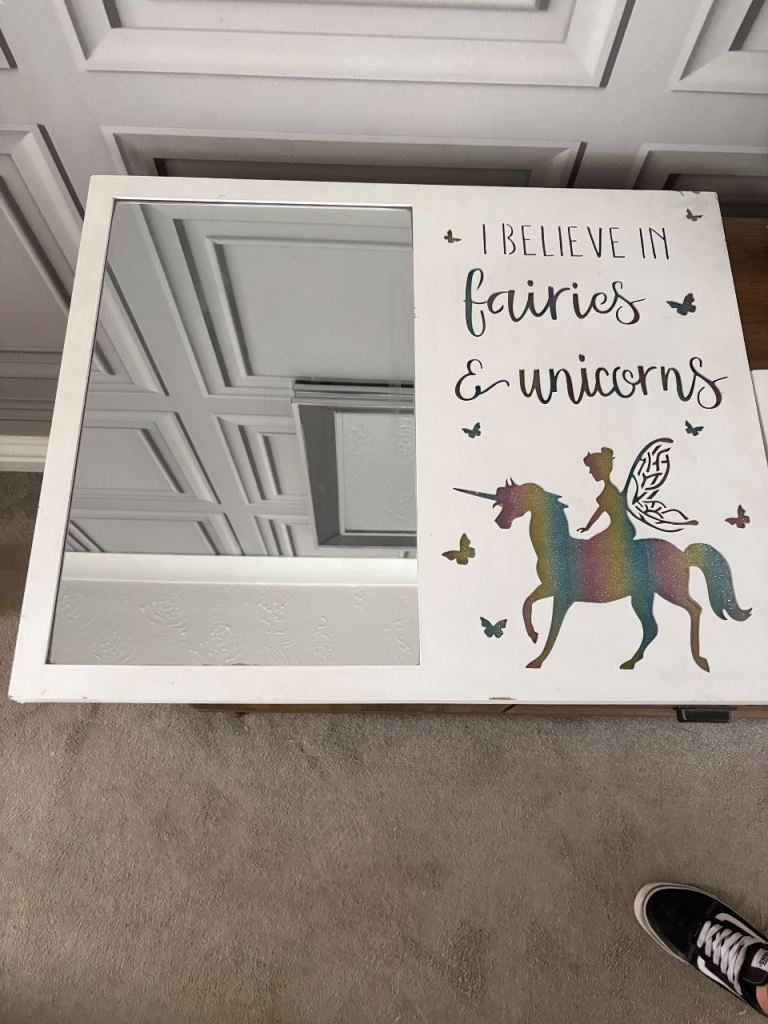 Children’s unicorn light up photo canvas and mirror 