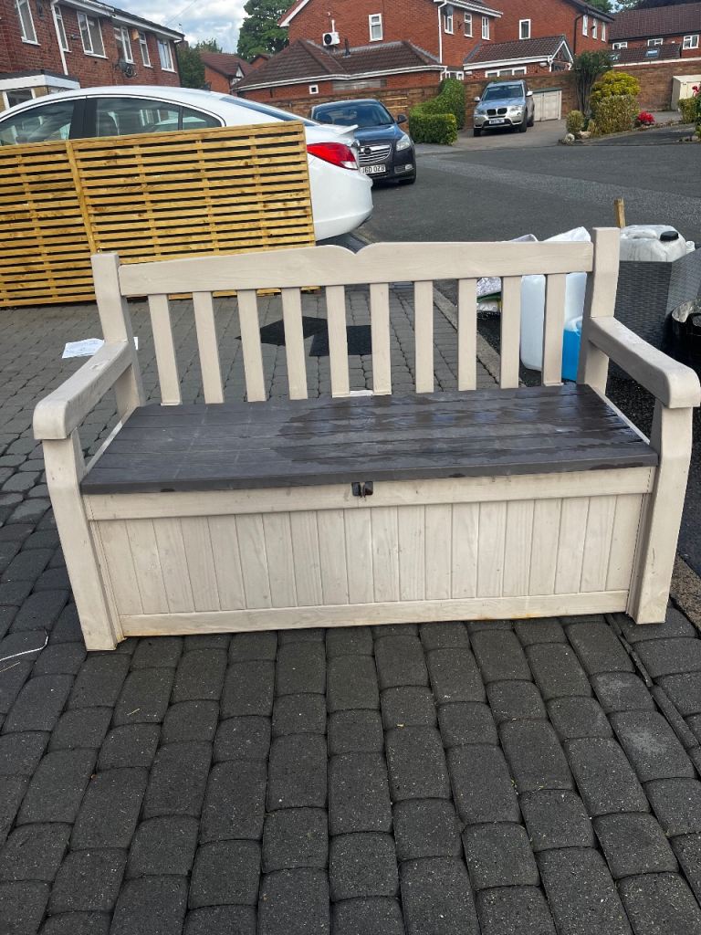Plastic outdoor garden storage bench 