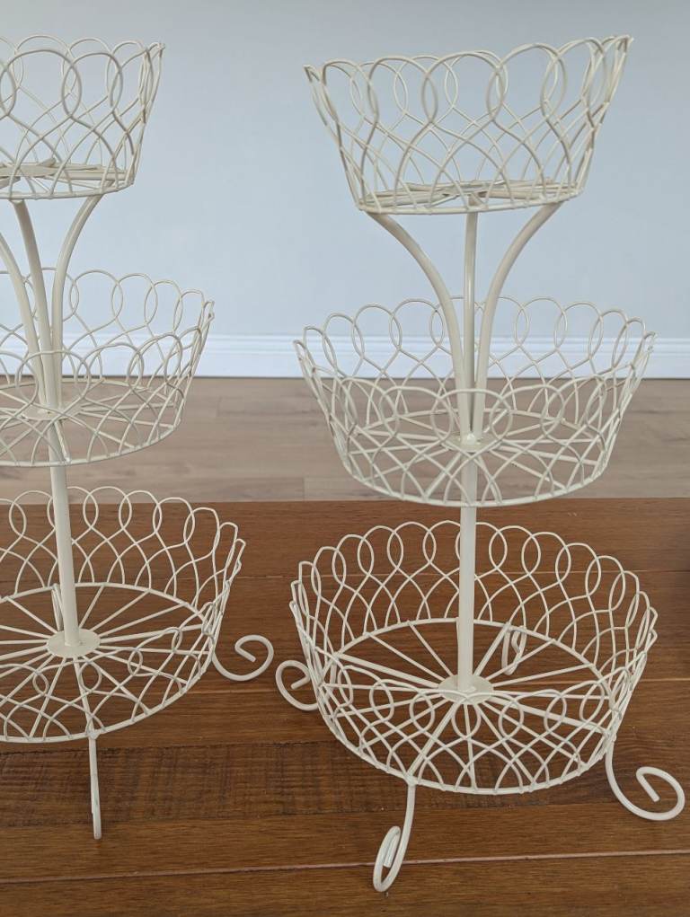 Pair of Cream Wire Cake Stands, perfect for Weddings, Parties and Afternoon Teas