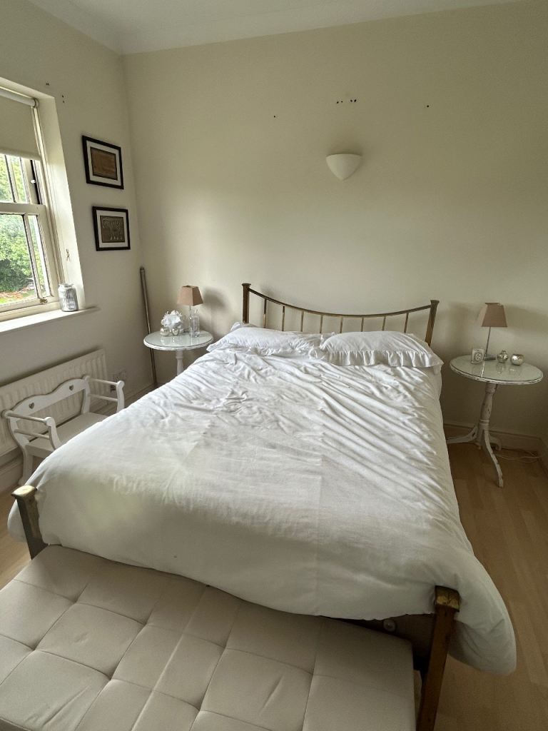 Antique brass double bed and mattress 