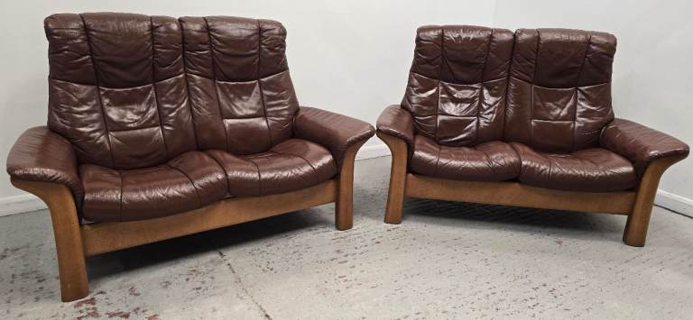 Ekornes Stressless Leather Mayfair Recliner 2 x 2 Seater Sofas Brown/Burgundy 050626