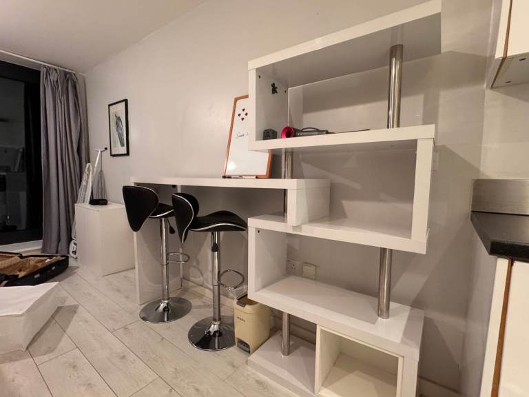 White Shelving Unit with Bar Table - Open Bookcase Storage, East London E16