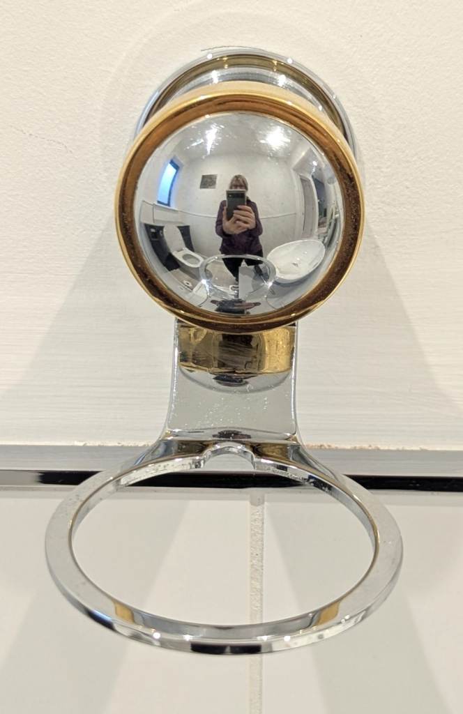 KEUCO APOLLO GLASS TUMBLER CHROME HOLDER GOLD TRIM 5.8cm W x 11cm D x 9.5cm H