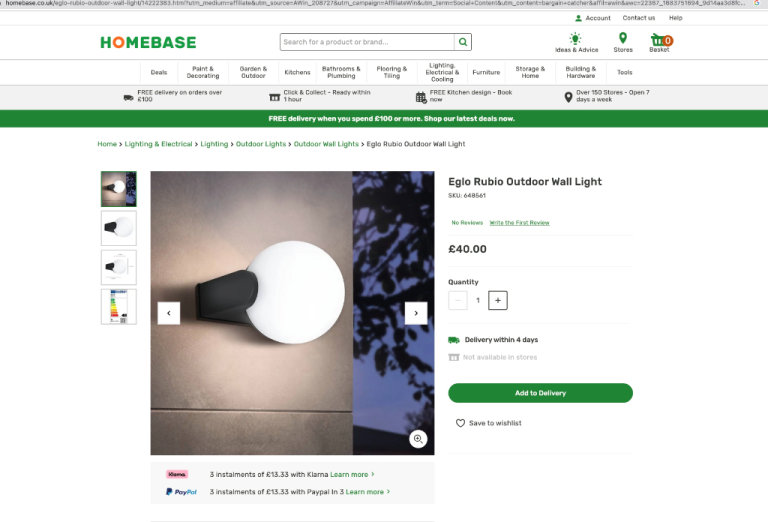 Brand new balcony outdoor light from homebase collection E8 1EB RRP £40