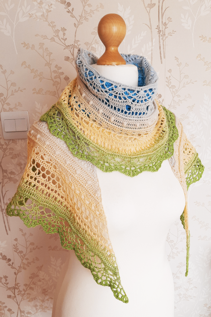 Stunning Half Circle Knitted  Shawl. Gradient Colour Change. Crochet Wrap, Boho Scarf Alternative
