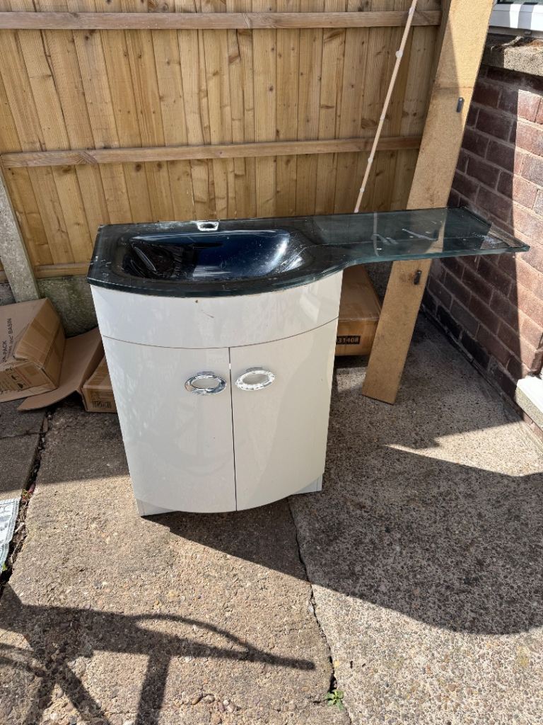 Bathroom Sink and Vanity Unit - White with Black Ceramic Top
