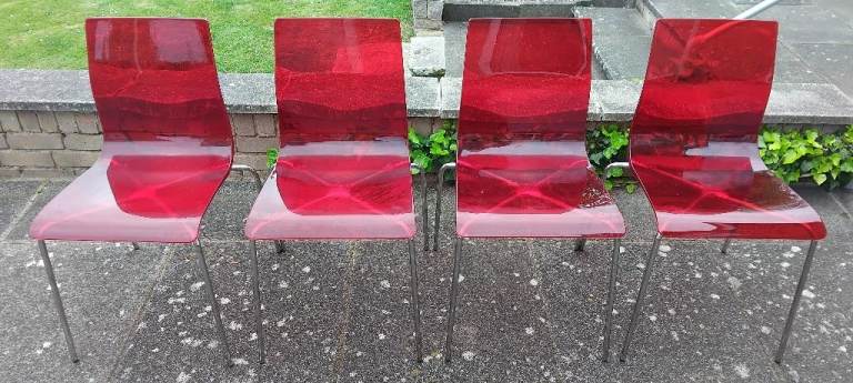 Red Perspex Chairs, Will Separate