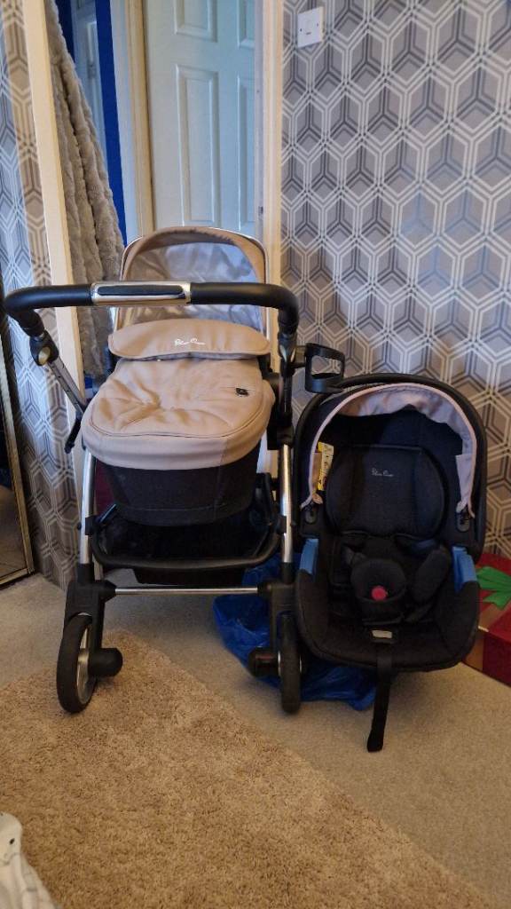 Silver Cross Pram & Car Seat Travel System – Beige, Good Condition