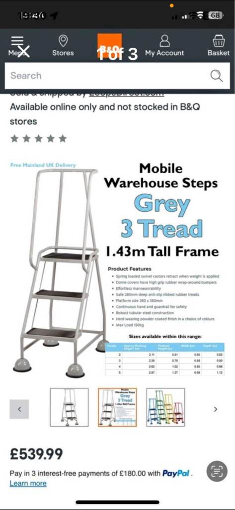 3 tread portable  ladder on wheels rrp £539.99 we sell £150 free local delivery 