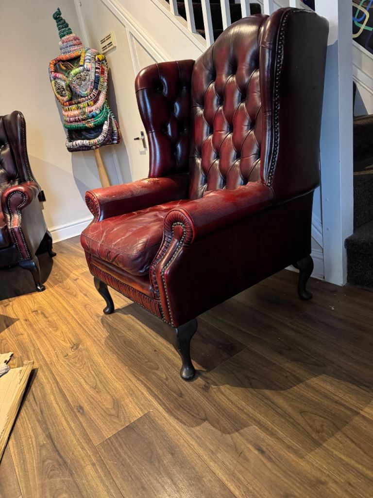 SOLD!!!Chesterfield Queen Anne wingback oxblood armchair 