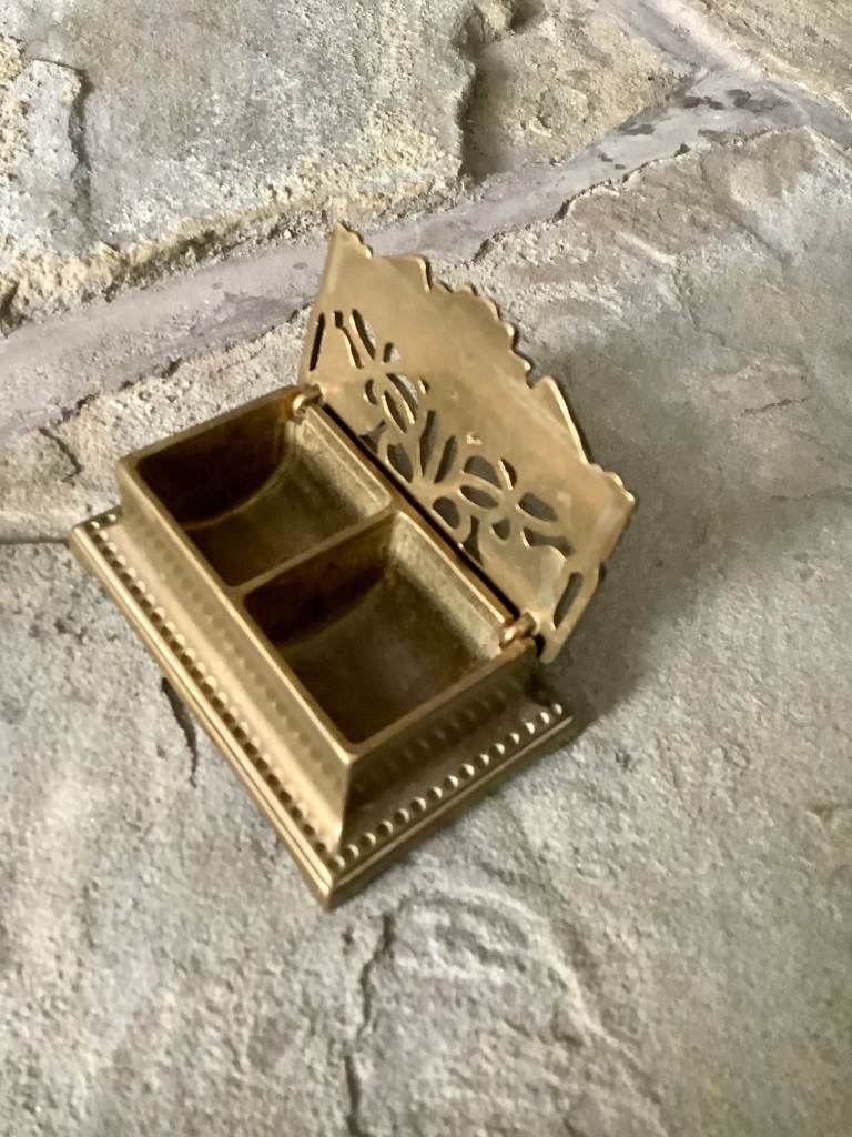 Vintage Solid Brass Floral Incense Holder / Vesta Box – Art Nouveau Style