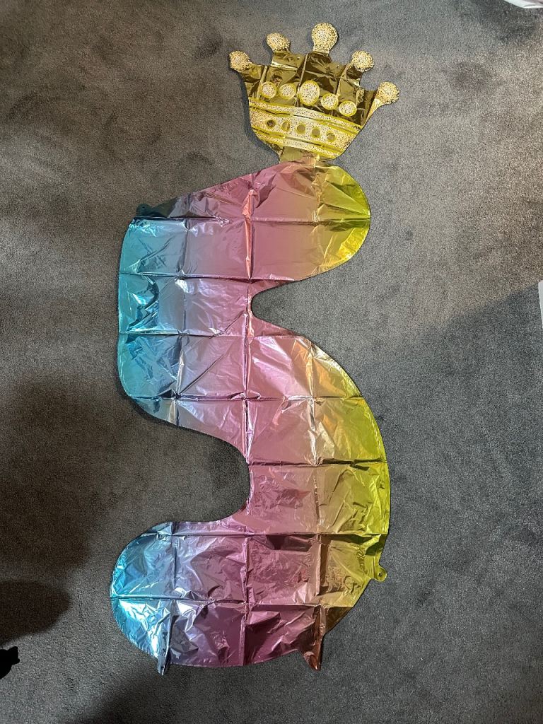 Giant Number 5 Rainbow Foil Balloon with Crown (Brand New)