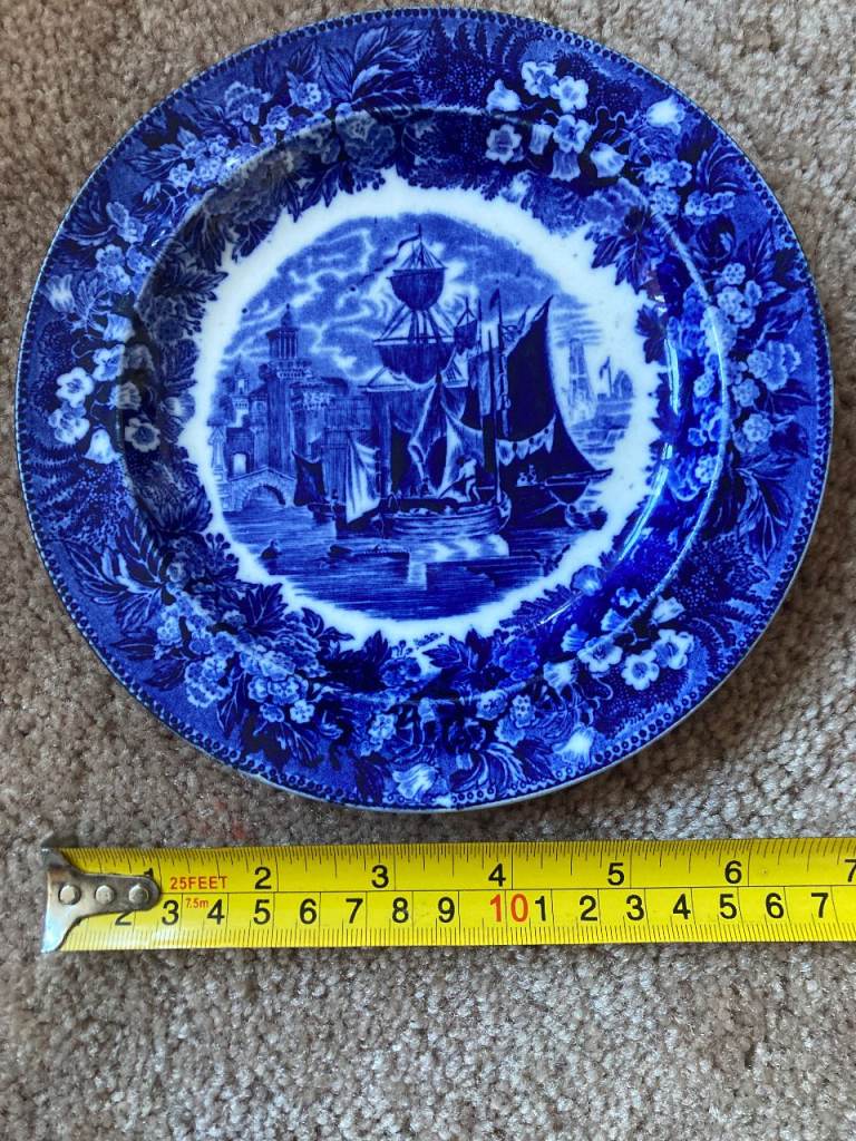 Antique Wedgewood transferware plate in the Ferrara pattern 