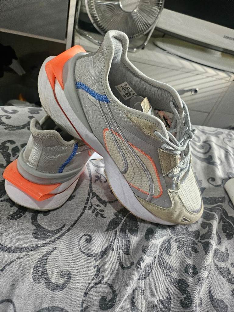 Puma mens Trainers – Grey with Orange Accents, Good Condition