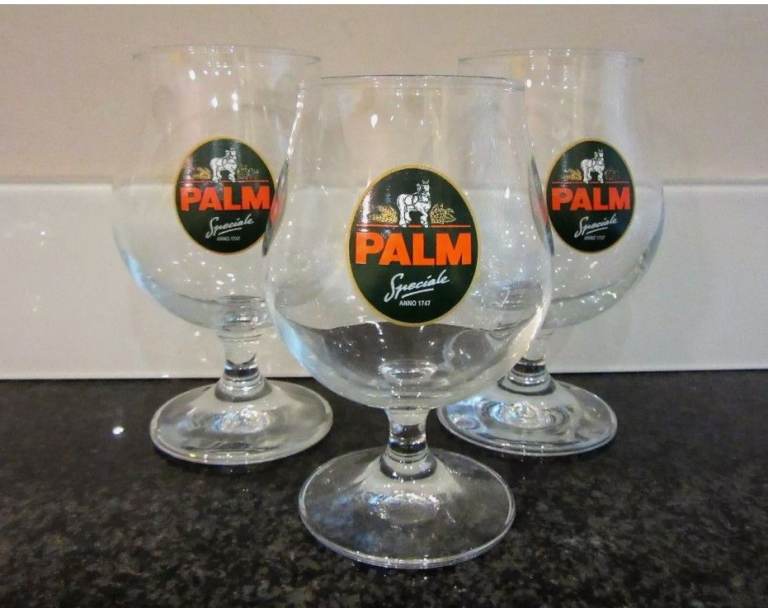 3 x Palm Speciale Belgian Beer glasses with 3 Palm beer mats