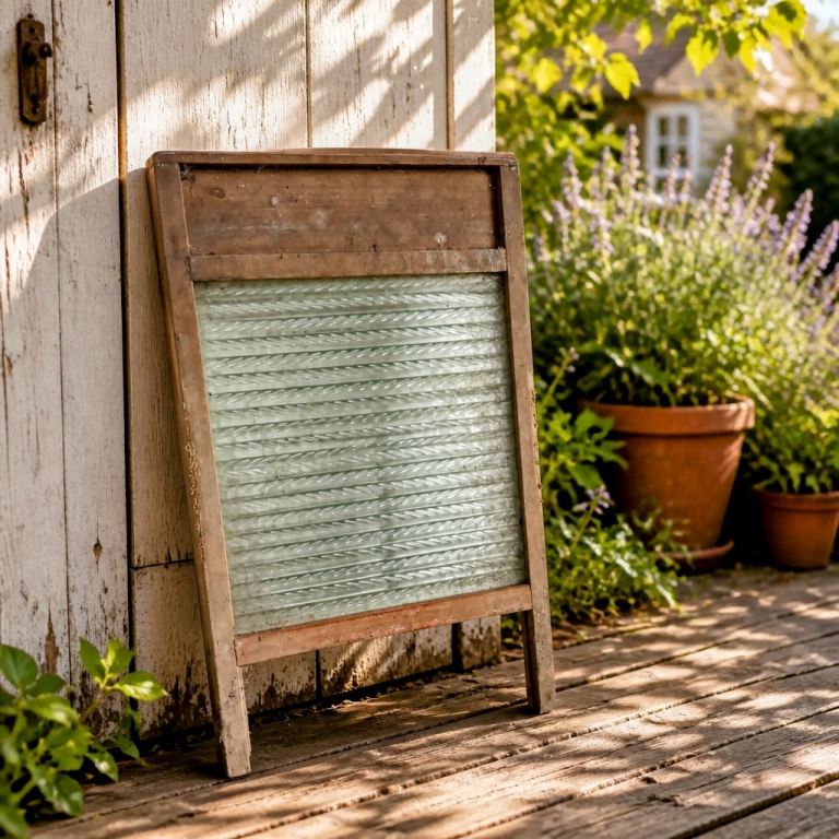 Vintage Wooden Wash Board with Glass Ribbed Surface