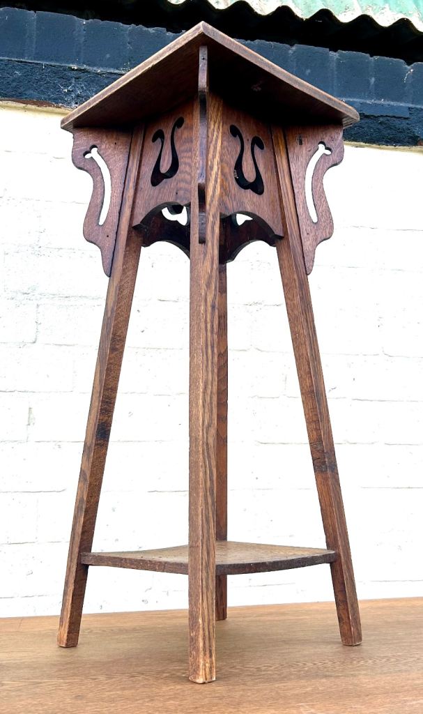 Art Nouveau oak Jardinière plant stand antique side table vintage wooden hall planter indoor pot
