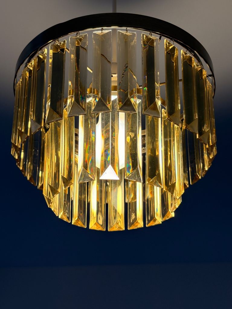 2 Stylish Gold Crystal Chandelier Ceiling Light pendants – excellent Condition