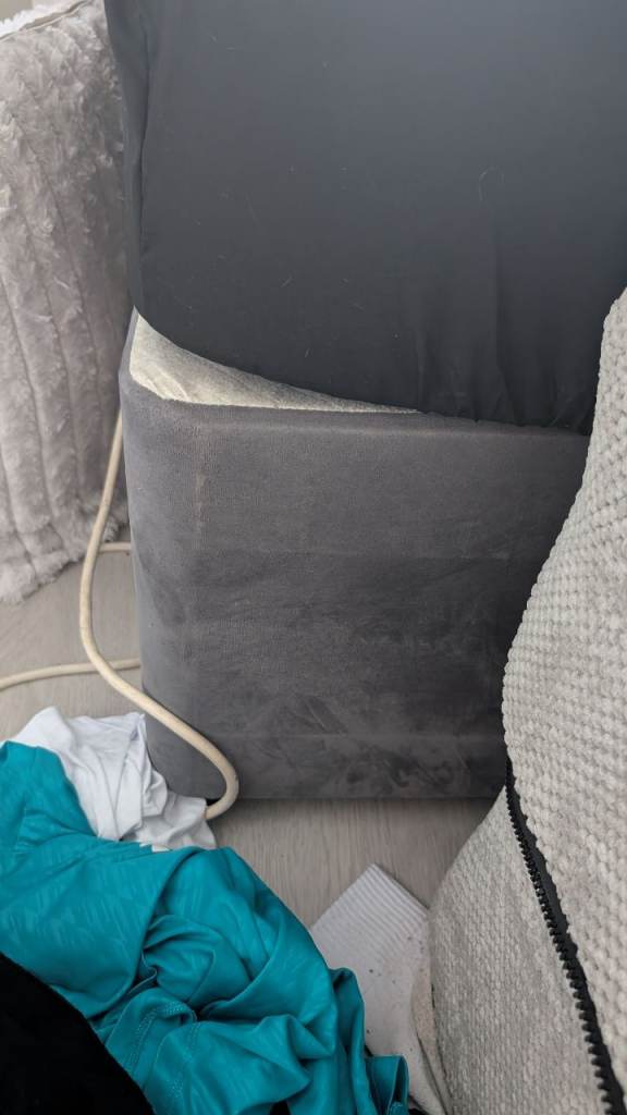 Double bed grey base and large grey padded headboard 