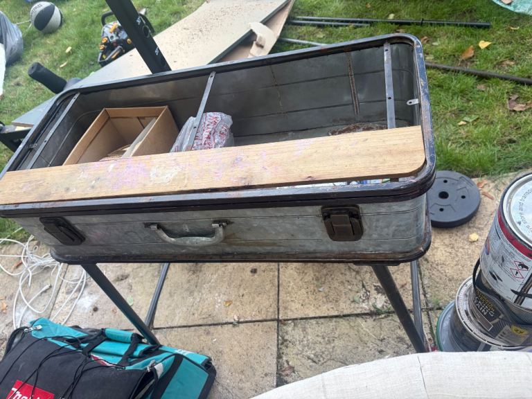 Metal storage trunk industrial style. Great for upcycling 