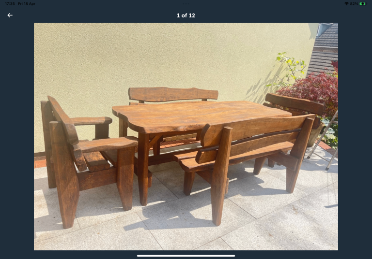 Bargain !!!!!Bespoke Garden table 2 benches and 2 chairs