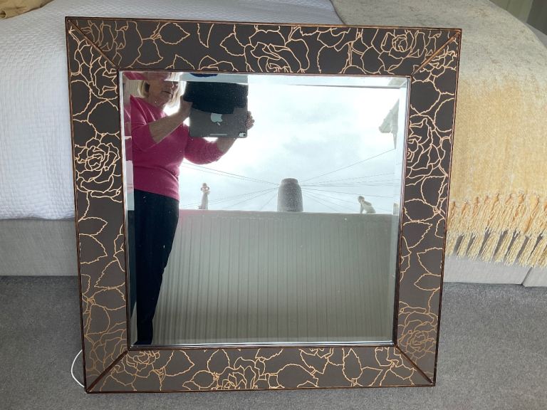 Heavy Bronze Coloured Framed Mirror Excellent Condition 81cm x 81cm