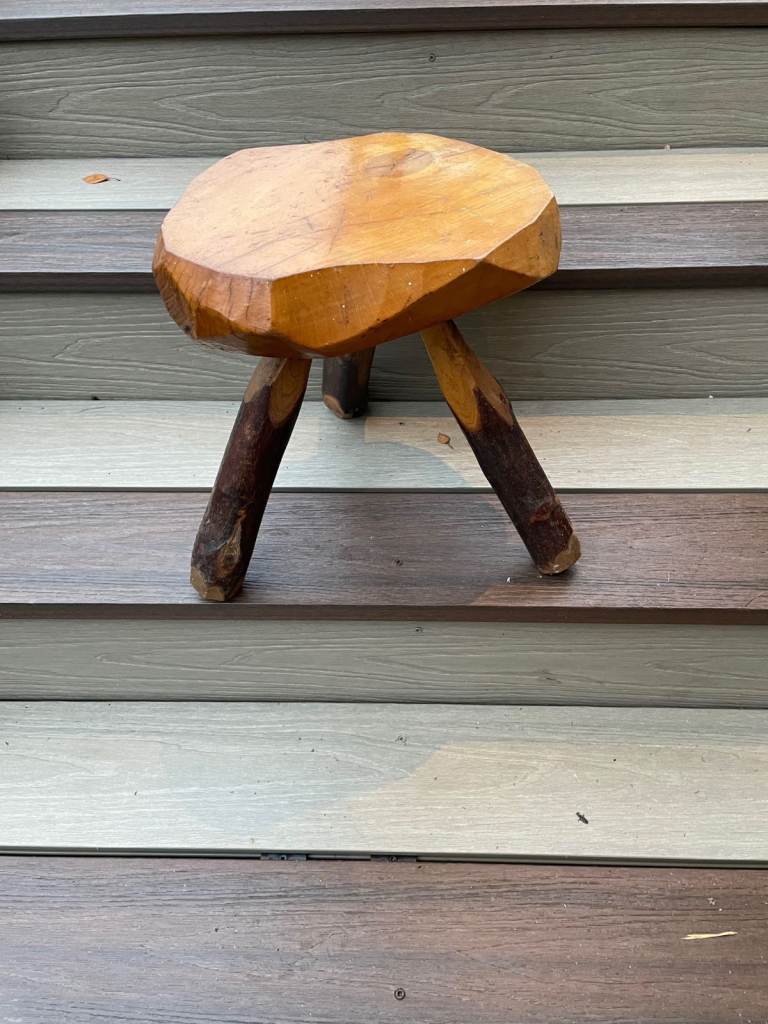 Vintage Hand Craved 3 Leg Aithentic Swiss Milk Maid Stool 