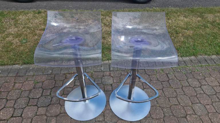 2 authentic Ligne Roset “Pam” adjustable bar stools (etched with PAM design ARCHIRIVOLTO