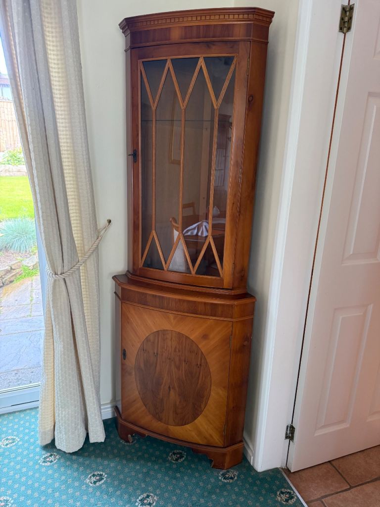 Matching Dark Wood Corner Display Cabinets – 