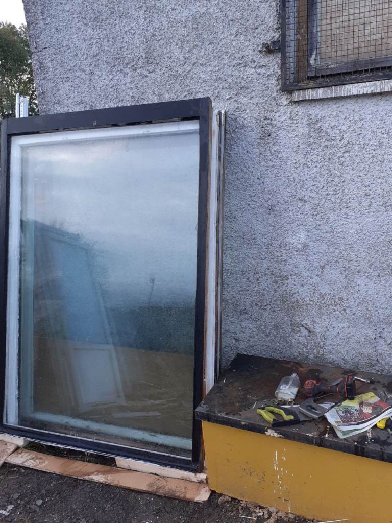 4 identical large windows  solid wood frames excellent condition