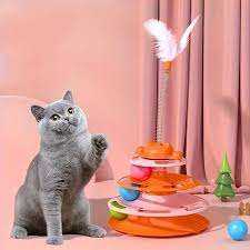 Interactive Cat Toy Tower with 3-Layer Rotating Feathers and Balls-Brand New