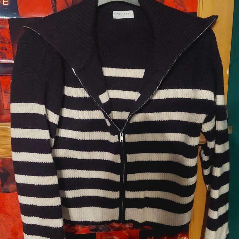 Papaya Women's Striped Zip-Up Jumper Size L – Good Condition