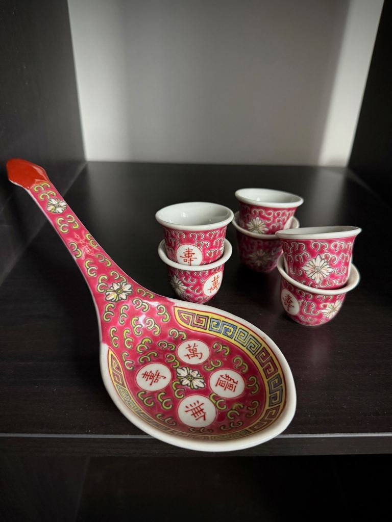 image for Set Japanese Sake Cup Spoon Set Traditional Hand Painted