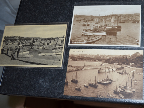 x3 old CORNISH HARBOUR POSTCARDS ST IVES Newquay