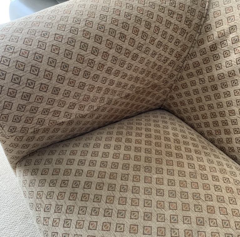 John Lewis 2 seater sofa fabric wooden feet gold/beige