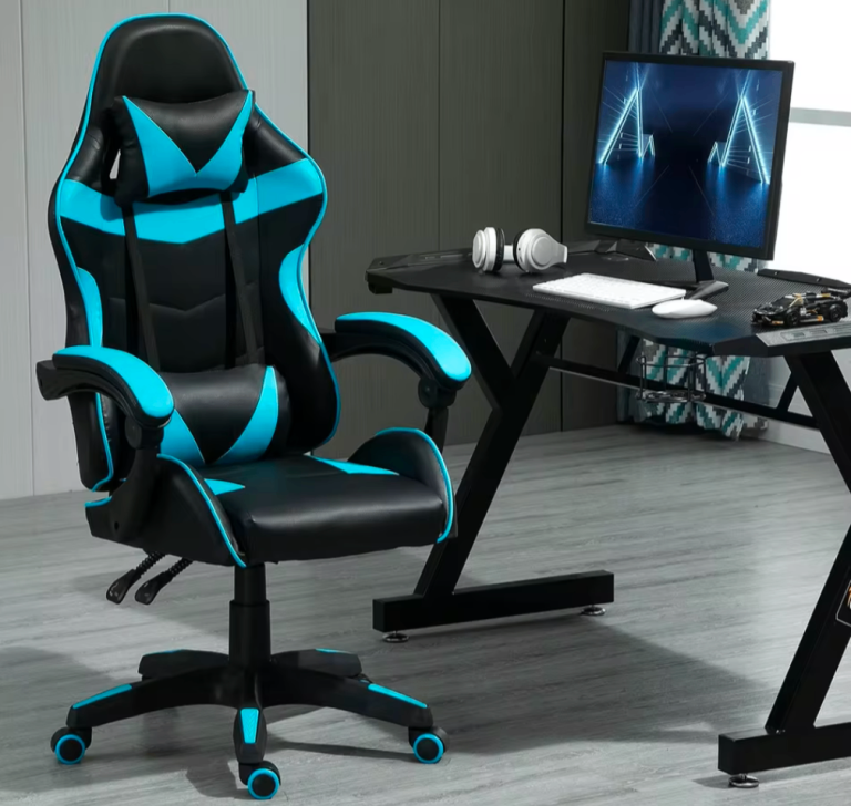 Gaming Chair and Desk Set - Black and Blue, As Good As New