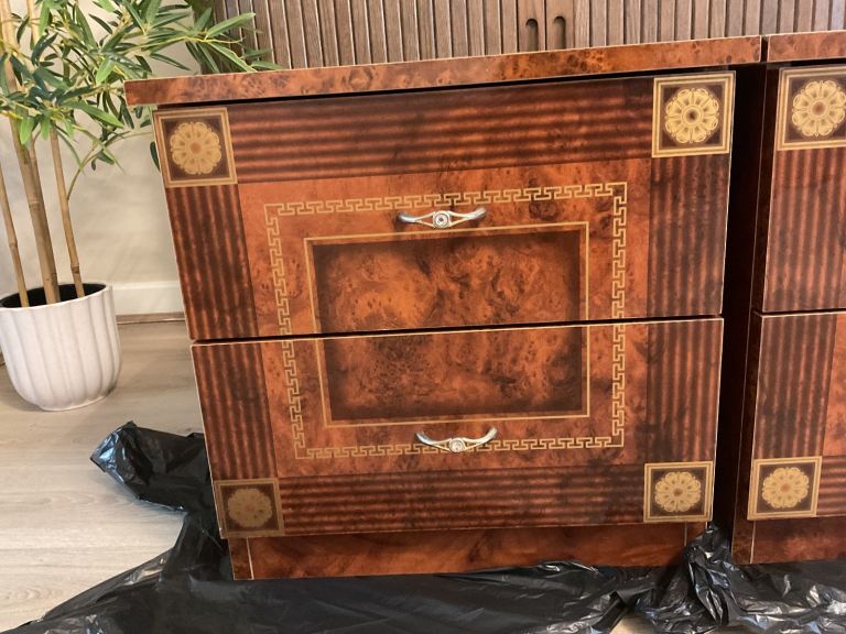 Bedside tables spacious two drawer cabinet set brown matching Drawers authentic Italian furniture