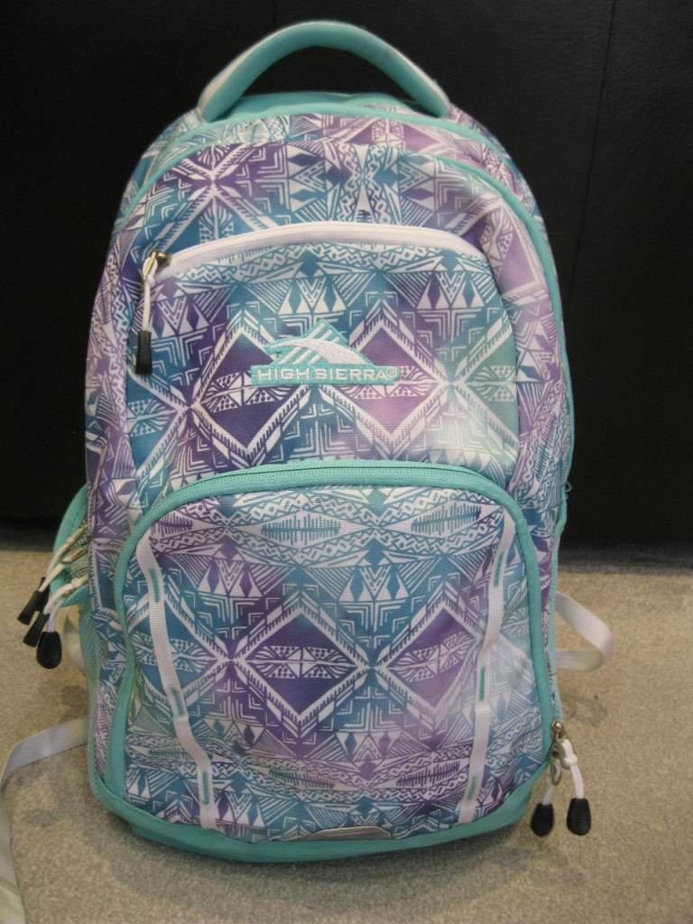 High Sierra RipRap Everyday Backpack - Greens, Purple, White-Excellent Condition