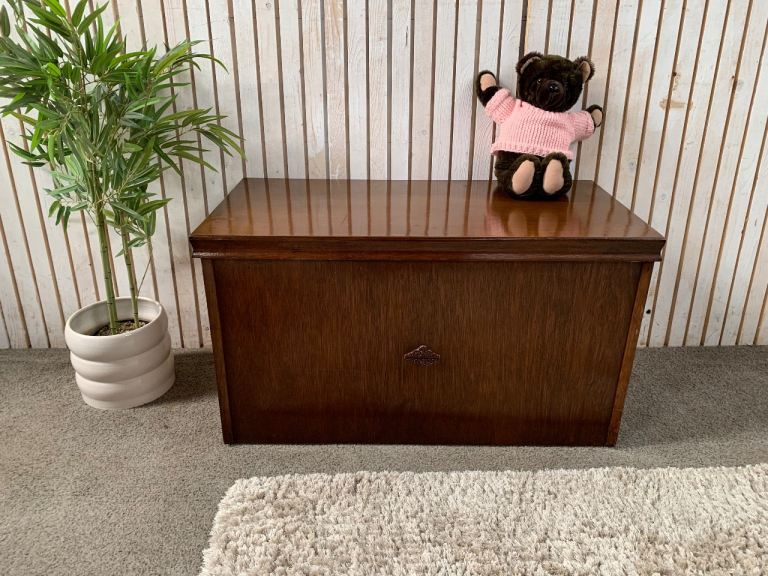 Vintage Mid-Century Wooden Blanket Box / Storage Ottoman – Dark Walnut Finish